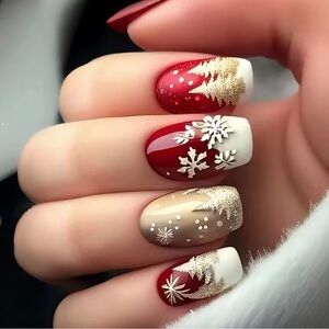 Festive Holiday Nail Art Set - Red, White, Gold